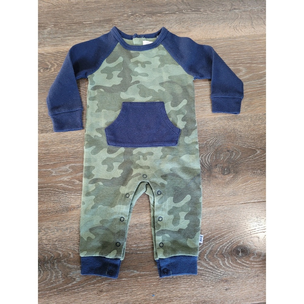 Sammy‎ + Nat Baby Camo Waffle Knit Thermal Romper Navy Blue 0-6 Months #1